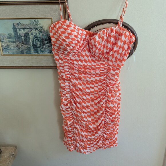 Orange Gingham Fashion Nova Bodycon Dress - Picture 1 of 5